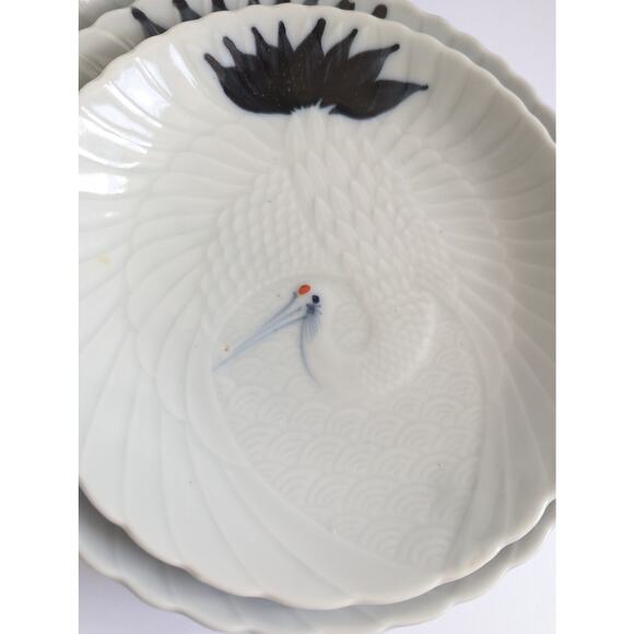 Red Crowned Crane Japanese Celadon Porcelain Early 20th Century Vintage Plates - Picture 15 of 16